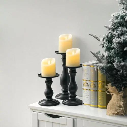 Matte Black Candle Holders Set